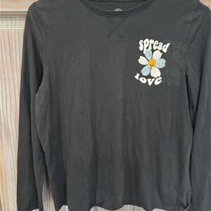 Wonder Nation Black Long Sleeve Tee with Floral Design
